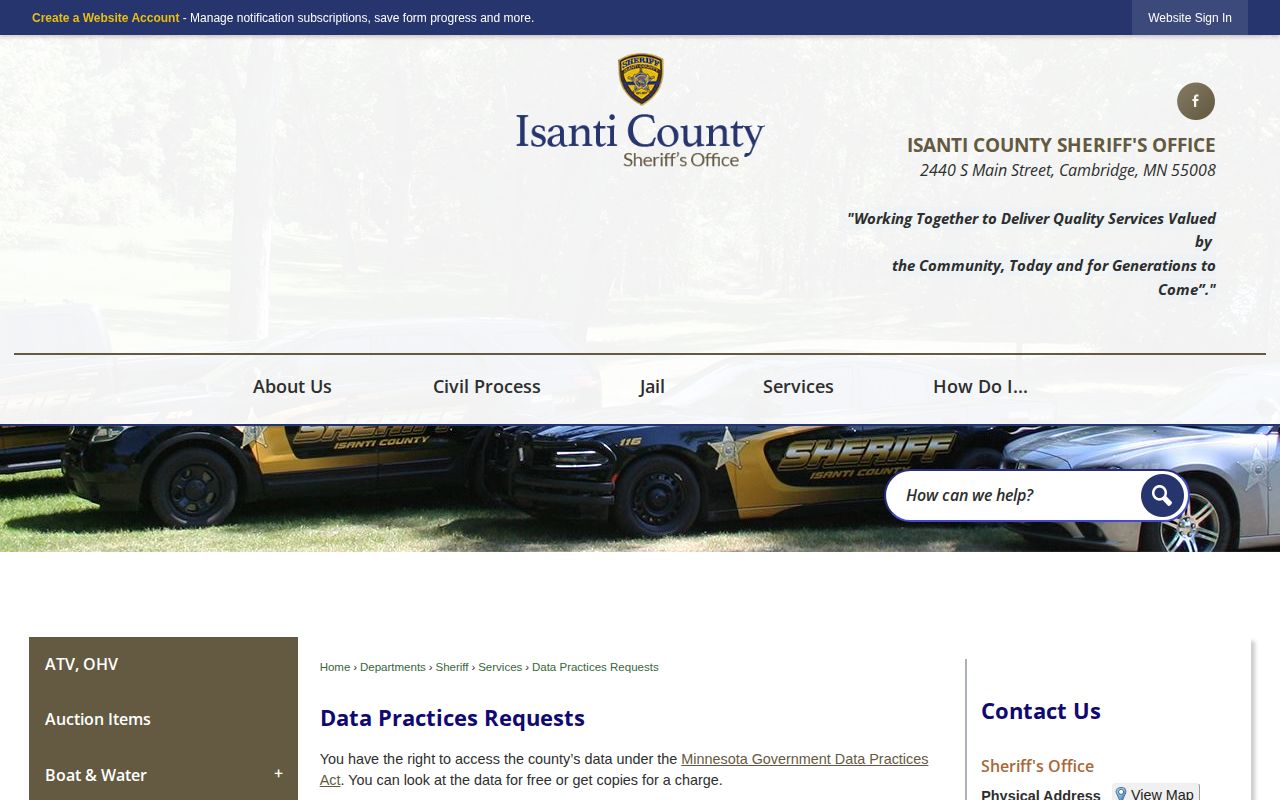 Isanti County release record request and privacy instructions