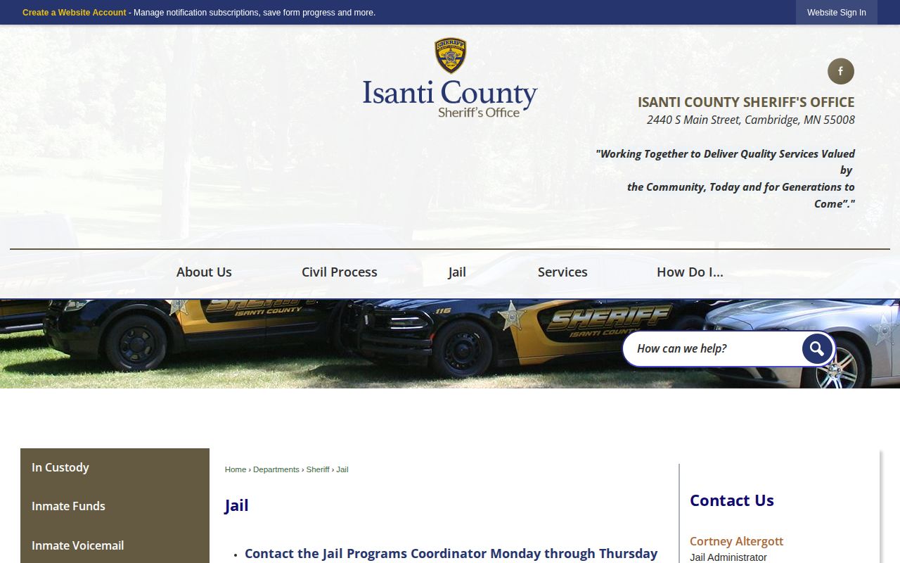 Official Isanti County Jail facility and release context