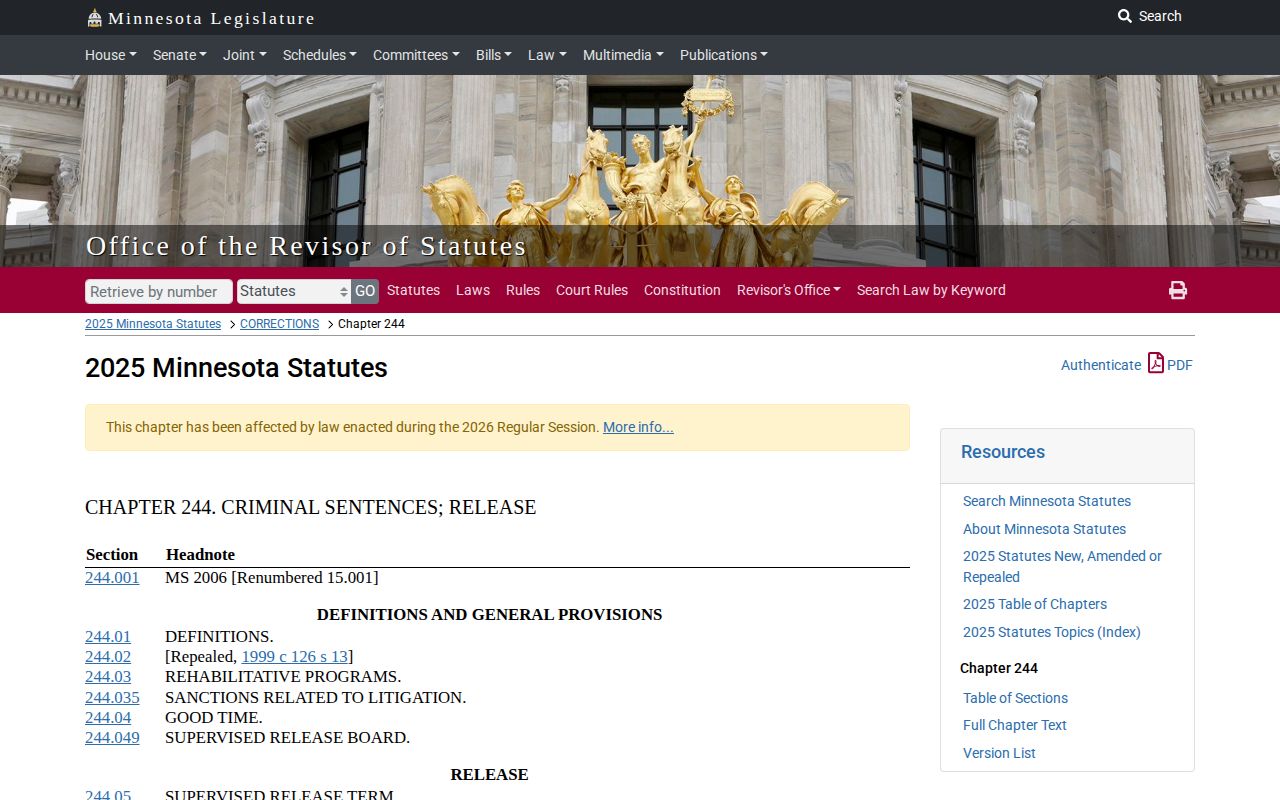 Minnesota earned credit rules for Isanti County release dates