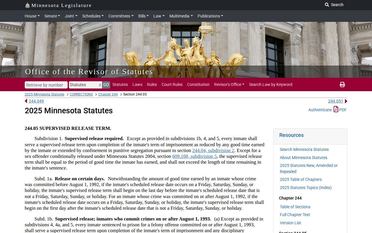 Minnesota Board calculation for Isanti County projected release date